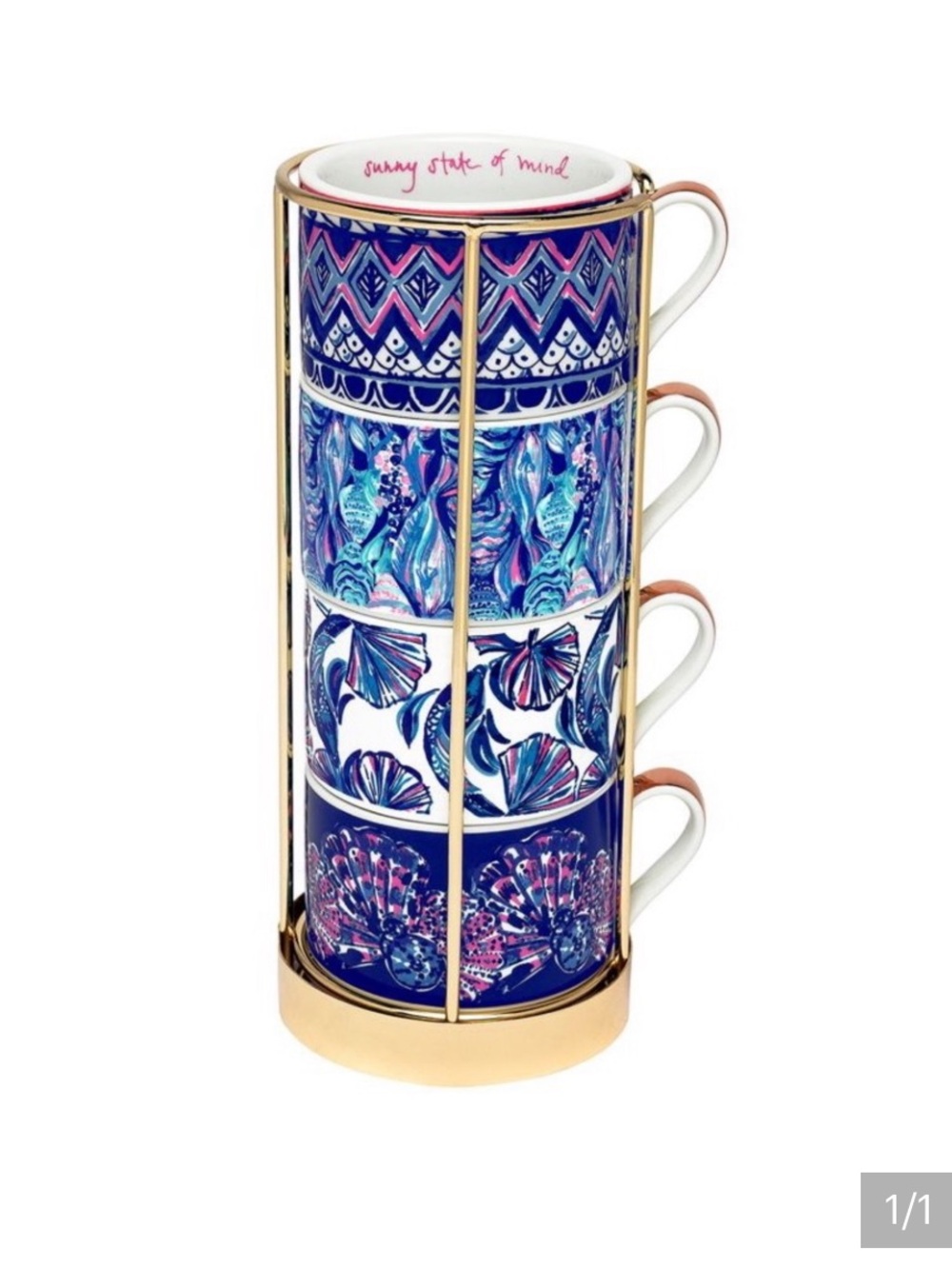 New Lilly Pulitzer Blue and Pink Floral Stackable cappuccino cups